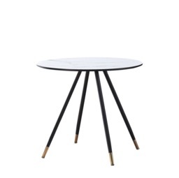 Rackhams Dorchester Lux Dining Table 4 or 6 – Modern Round Table with Durable Powder-Coated Black Metal Legs, - Marbel - White - Modern