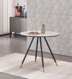Rackhams Dorchester Lux Dining Table 4 or 6 – Modern Round Table with Durable Powder-Coated Black Metal Legs, - Marbel - White - Modern - thumbnail 3