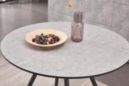 Rackhams Dorchester Lux Dining Table 4 or 6 – Modern Round Table with Durable Powder-Coated Black Metal Legs, - Marbel - White - Modern - thumbnail 4