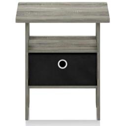 Rackhams Andrey End Table Nightstand with Bin Drawer, French Oak Grey/Black - Stylish Table for Home Use with Practical and Modern Design - thumbnail 2