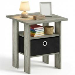 Rackhams Andrey End Table Nightstand with Bin Drawer, French Oak Grey/Black - Stylish Table for Home Use with Practical and Modern Design - thumbnail 3