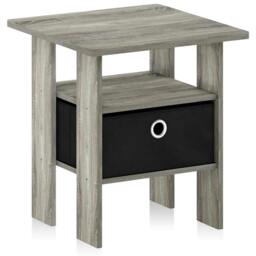 Rackhams Andrey End Table Nightstand with Bin Drawer, French Oak Grey/Black - Stylish Table for Home Use with Practical and Modern Design - thumbnail 1