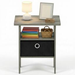 Rackhams Andrey End Table Nightstand with Bin Drawer, French Oak Grey/Black - Stylish Table for Home Use with Practical and Modern Design - thumbnail 4