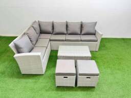 Rackhams 8 Seater Garden Outdoor PE Rattan Furniture Set Rattan Garden Sofa Sets with Oblong Coffee Table Light Grey Mixed - thumbnail 1
