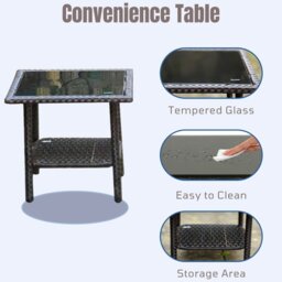 Rackhams 3-Piece Outdoor Rattan Bistro Set, 2 Seater Patio Rocking Chairs with Glass Top Coffee Table - thumbnail 6