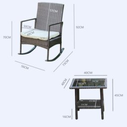 Rackhams 3-Piece Outdoor Rattan Bistro Set, 2 Seater Patio Rocking Chairs with Glass Top Coffee Table - thumbnail 3
