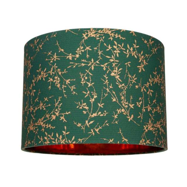 "Rackhams Modern Forest Green Cotton Fabric 10"" Shade with Copper Foil Floral Decoration" - image 1