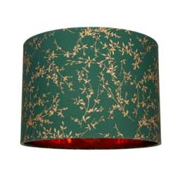"Rackhams Modern Forest Green Cotton Fabric 10"" Shade with Copper Foil Floral Decoration"