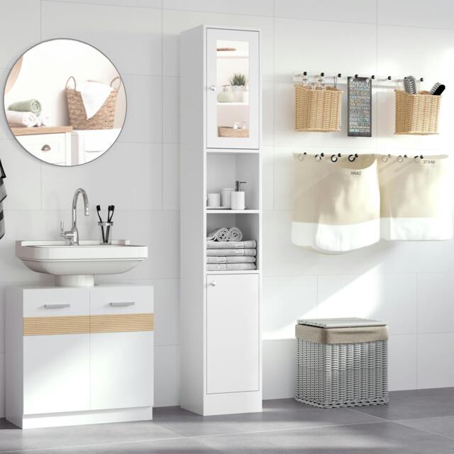 Rackhams Bathroom Floor Storage Cabinet with Mirror and Shelves Tallboy Unit - image 1