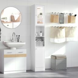 Rackhams Bathroom Floor Storage Cabinet with Mirror and Shelves Tallboy Unit - thumbnail 1