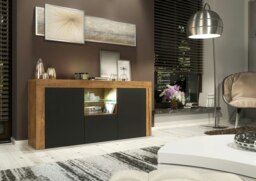 Rackhams Modern 145cm TV Unit, Cabinet Stand & with Matt Doors & Free LED - 145 cm - 1 - Oak Matt Body & Black Matt Doors - thumbnail 6