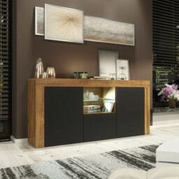 Rackhams Modern 145cm TV Unit, Cabinet Stand & with Matt Doors & Free LED - 145 cm - 1 - Oak Matt Body & Black Matt Doors