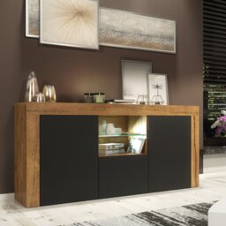 Rackhams Modern 145cm TV Unit, Cabinet Stand & with Matt Doors & Free LED - 145 cm - 1 - Oak Matt Body & Black Matt Doors - thumbnail 2