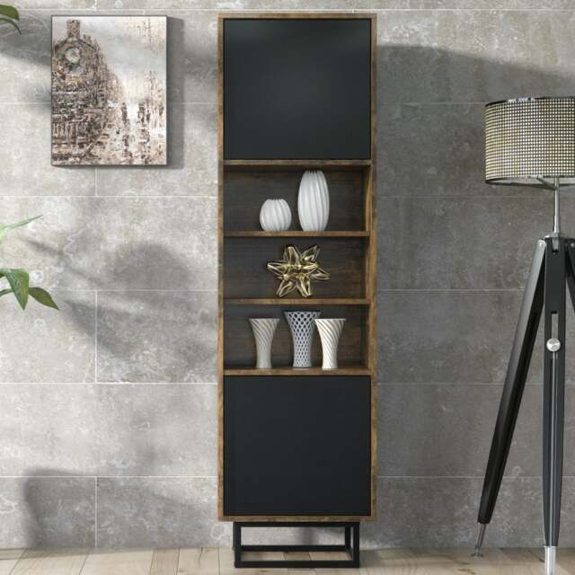 Rackhams 175cm Industrial Loft Retro Oak Display Cabinet - image 1
