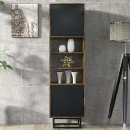 Rackhams 175cm Industrial Loft Retro Oak Display Cabinet - thumbnail 1