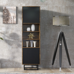 Rackhams 175cm Industrial Loft Retro Oak Display Cabinet - thumbnail 2