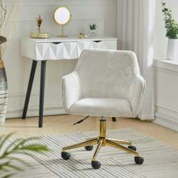 Rackhams 88cm Height Velvet Upholstered Home Office Swivel Task Chair with Flared Arms - Dark Green - thumbnail 3