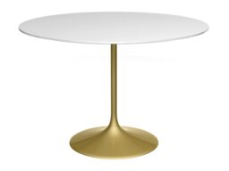 Rackhams Swan Circular Dining Table - Large - Brass - Gloss White