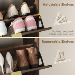 Rackhams Narrow Shoe Cabinet with 2 Flip Drawers, Modern Shoe Storage Cabinet - Rustic Brown - thumbnail 5