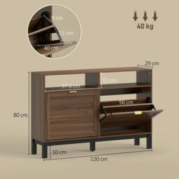 Rackhams Narrow Shoe Cabinet with 2 Flip Drawers, Modern Shoe Storage Cabinet - Rustic Brown - thumbnail 3