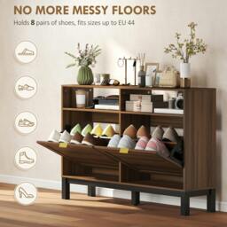 Rackhams Narrow Shoe Cabinet with 2 Flip Drawers, Modern Shoe Storage Cabinet - Rustic Brown - thumbnail 4