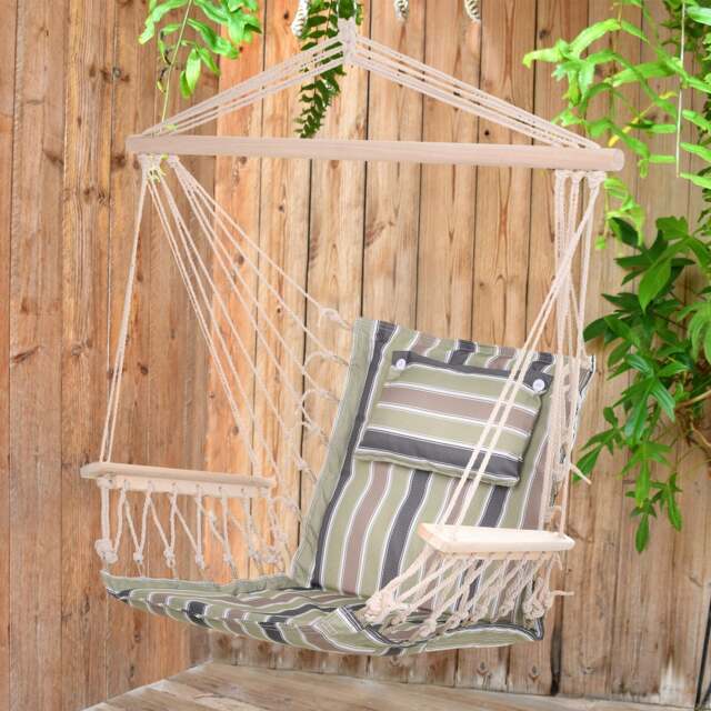 Rackhams Hammock Hanging Rope Chair Swing w/ Cushion 120KG Max Multicolor - Multicolored stripes - polyester fabric - 100cm x 106cm - image 1