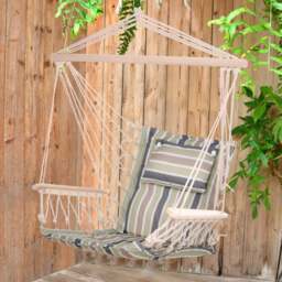 Rackhams Hammock Hanging Rope Chair Swing w/ Cushion 120KG Max Multicolor - Multicolored stripes - polyester fabric - 100cm x 106cm