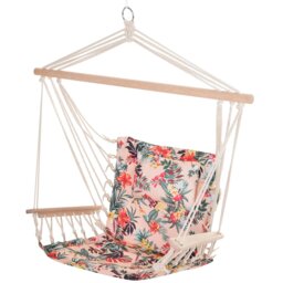 Rackhams Hammock Hanging Rope Chair Swing w/ Cushion 120KG Max Multicolor - Multicolored stripes - polyester fabric - 100cm x 106cm - thumbnail 2