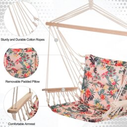 Rackhams Hammock Hanging Rope Chair Swing w/ Cushion 120KG Max Multicolor - Multicolored stripes - polyester fabric - 100cm x 106cm - thumbnail 4