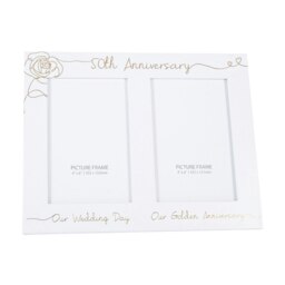 Rackhams Beautiful Double Picture Frame for 50th Wedding Anniversary - Gold Foil Text - thumbnail 1