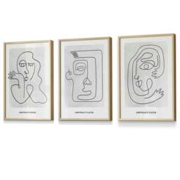 Rackhams Picasso Style Grey Abstract Faces Framed Wall Art Prints - 30x42cm (A3) - Light Oak