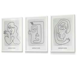 Rackhams Picasso Style Grey Abstract Faces Framed Wall Art Prints - 30x42cm (A3) - Light Oak - thumbnail 4