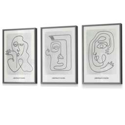 Rackhams Picasso Style Grey Abstract Faces Framed Wall Art Prints - 30x42cm (A3) - Light Oak - thumbnail 5