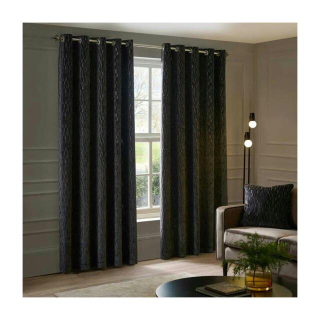 Rackhams Manhattan Velvet Eyelet Curtains - Charcoal - 168cm x 183cm - Charcoal - 100% Polyester - image 1