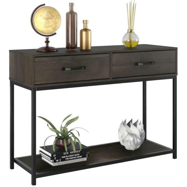 Rackhams Console Table with 2 Drawers, Industrial Hallway Table with Open Shelf and Metal Frame for Living Room - Rustic Brown - image 1