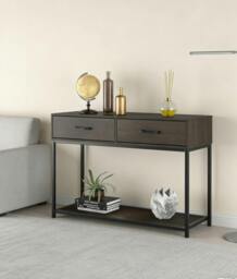 Rackhams Console Table with 2 Drawers, Industrial Hallway Table with Open Shelf and Metal Frame for Living Room - Rustic Brown - thumbnail 6