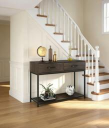 Rackhams Console Table with 2 Drawers, Industrial Hallway Table with Open Shelf and Metal Frame for Living Room - Rustic Brown - thumbnail 2
