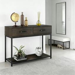 Rackhams Console Table with 2 Drawers, Industrial Hallway Table with Open Shelf and Metal Frame for Living Room - Rustic Brown - thumbnail 4