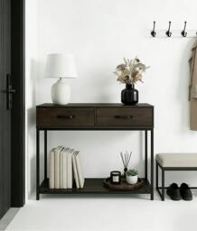 Rackhams Console Table with 2 Drawers, Industrial Hallway Table with Open Shelf and Metal Frame for Living Room - Rustic Brown - thumbnail 5