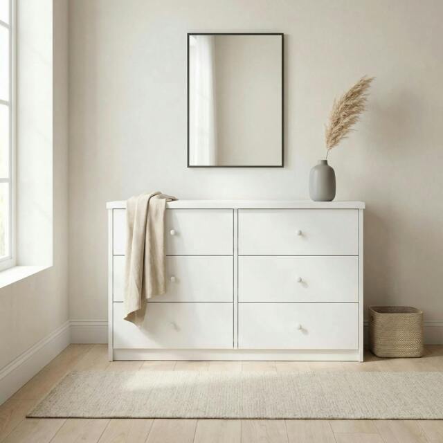 Rackhams Freya 3 + 3 Wide Chest of Drawers - White