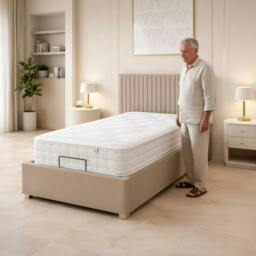 Rackhams Pannel line Mobility Bed with Mattress and Headboard Blue - Single - Solid Wood - Blue - thumbnail 3