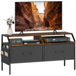 Rackhams TV Stand Cabinet with 2 Foldable Drawers, Rustic Brown - Natural wood finish - 98W x 35D x 50.5H cm - thumbnail 2