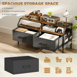 Rackhams TV Stand Cabinet with 2 Foldable Drawers, Rustic Brown - Natural wood finish - 98W x 35D x 50.5H cm - thumbnail 4