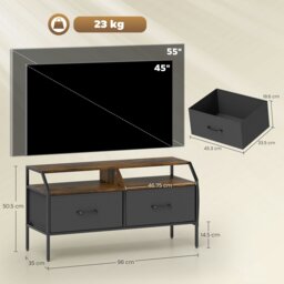 Rackhams TV Stand Cabinet with 2 Foldable Drawers, Rustic Brown - Natural wood finish - 98W x 35D x 50.5H cm - thumbnail 6