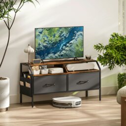 Rackhams TV Stand Cabinet with 2 Foldable Drawers, Rustic Brown - Natural wood finish - 98W x 35D x 50.5H cm - thumbnail 3