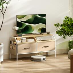 Rackhams TV Stand Cabinet with 2 Foldable Drawers, Rustic Brown - Natural wood finish - 98W x 35D x 50.5H cm
