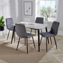 Rackhams Aspen Dining Set - Grey-Oak Effect Rectangular Table & 4 Straight Stitch Fabric Chairs - Grey
