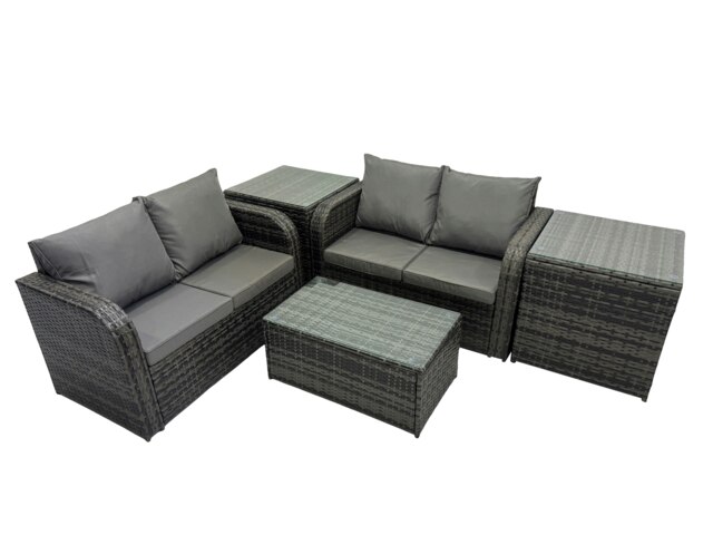 Rackhams Outdoor Love Sofa Coffee Table Set Garden Rattan Furniture Set 4 Seater with 2 Side Tables Dark Grey - image 1