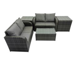 Rackhams Outdoor Love Sofa Coffee Table Set Garden Rattan Furniture Set 4 Seater with 2 Side Tables Dark Grey - thumbnail 2