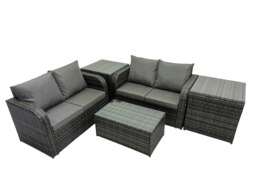Rackhams Outdoor Love Sofa Coffee Table Set Garden Rattan Furniture Set 4 Seater with 2 Side Tables Dark Grey - thumbnail 1
